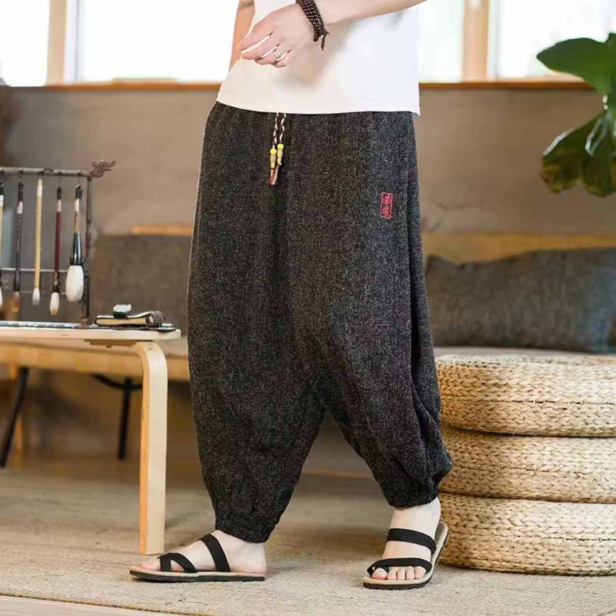 Pantalon Brodé Style Japonais