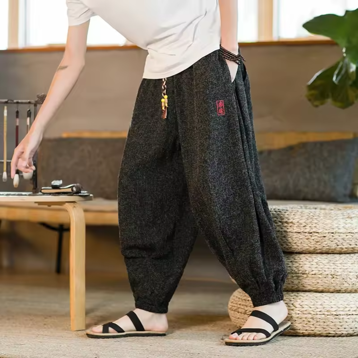Pantalon Brodé Style Japonais
