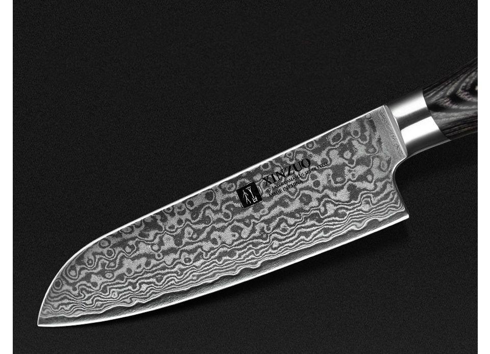 Couteau Damas Santoku Manche Pakka Noir | KietsuJapan
