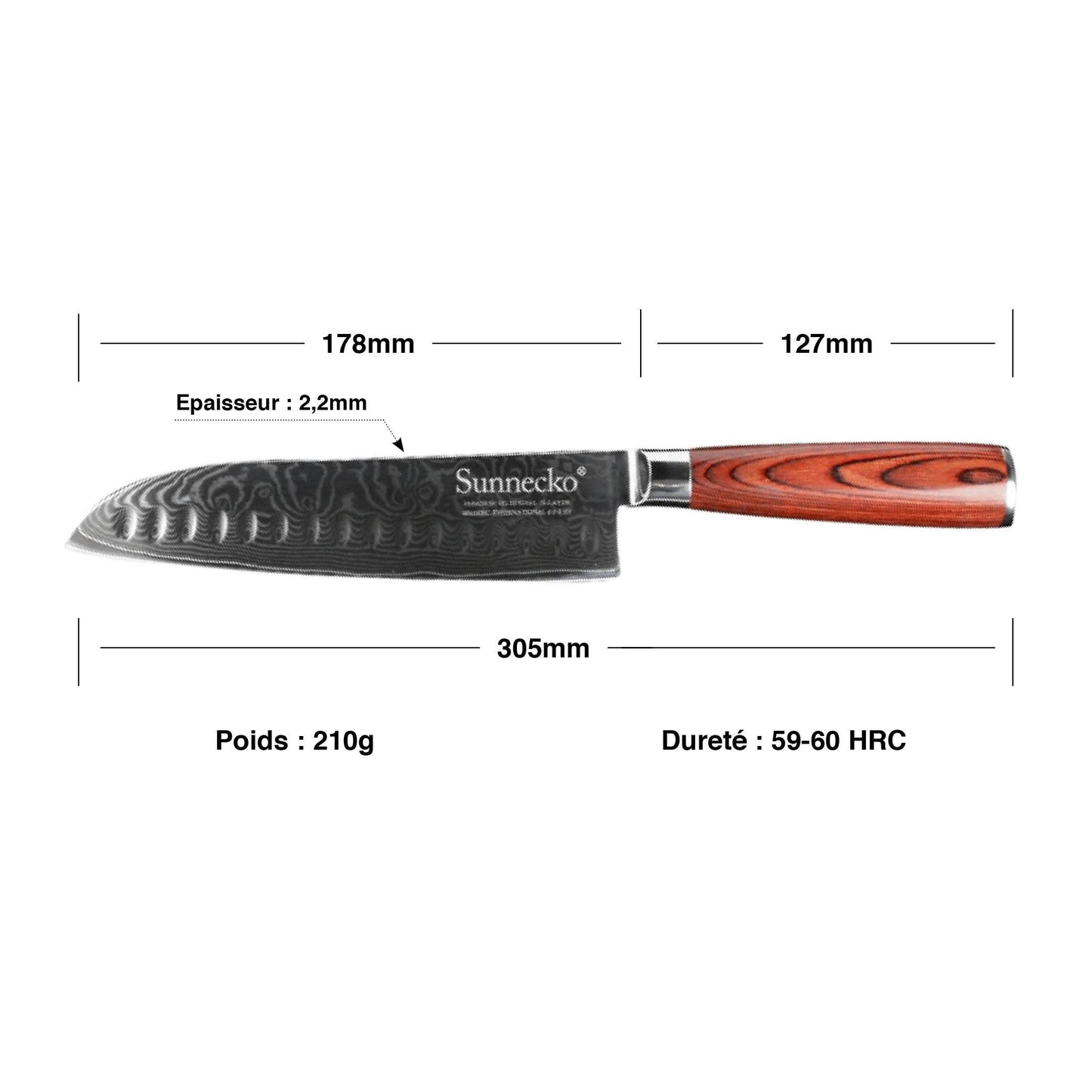 Couteau Japonais Santoku Manche Pakka Brun | KietsuJapan