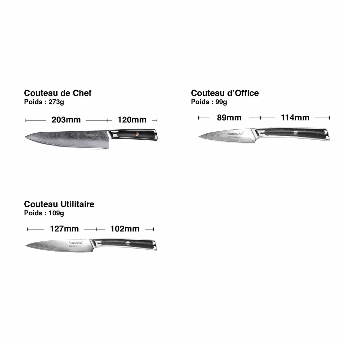 Set Couteau Cuisne 3 Couteaux Damas | KietsuJapan