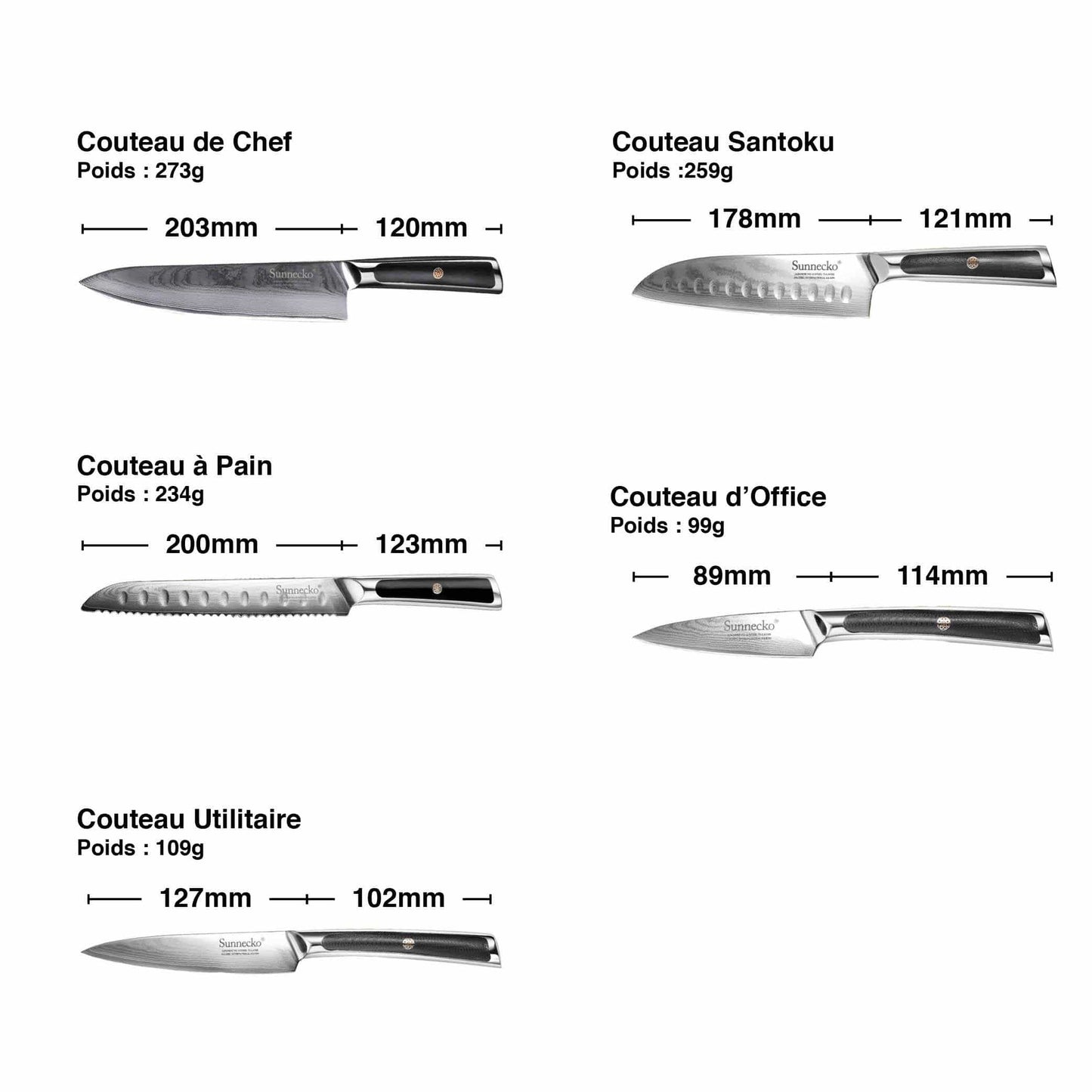 Set Couteaux Cuisine 5 Couteaux Damas | KietsuJapan