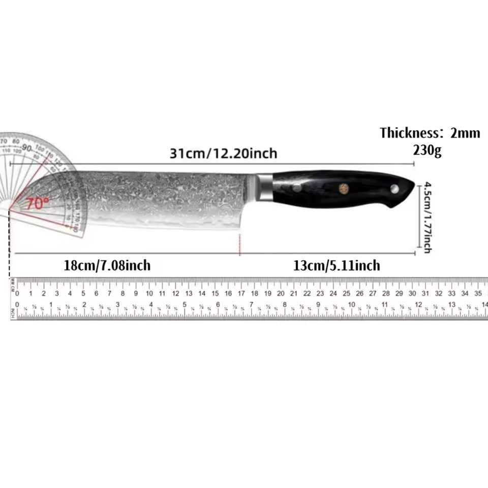 Couteau Japonais Santoku Manche Bois Ebène