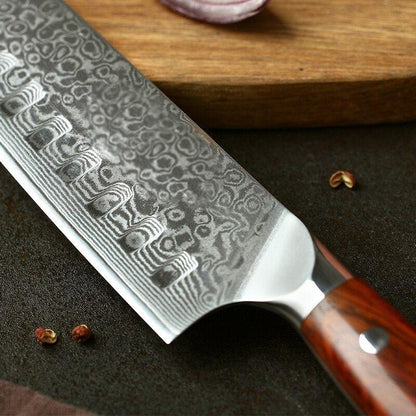 Couteau Damas Santoku Manche Bois | KietsuJapan