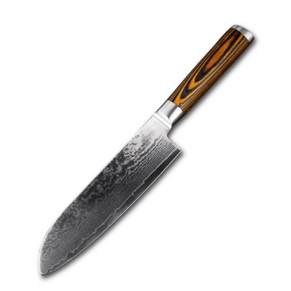 Couteau Damas Santoku Manche Pakka Brun Noir | KietsuJapan