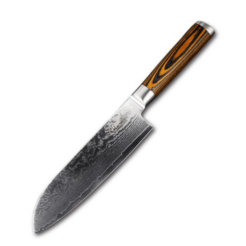 Couteau Damas Santoku Manche Pakka Brun Noir | Nekketsu