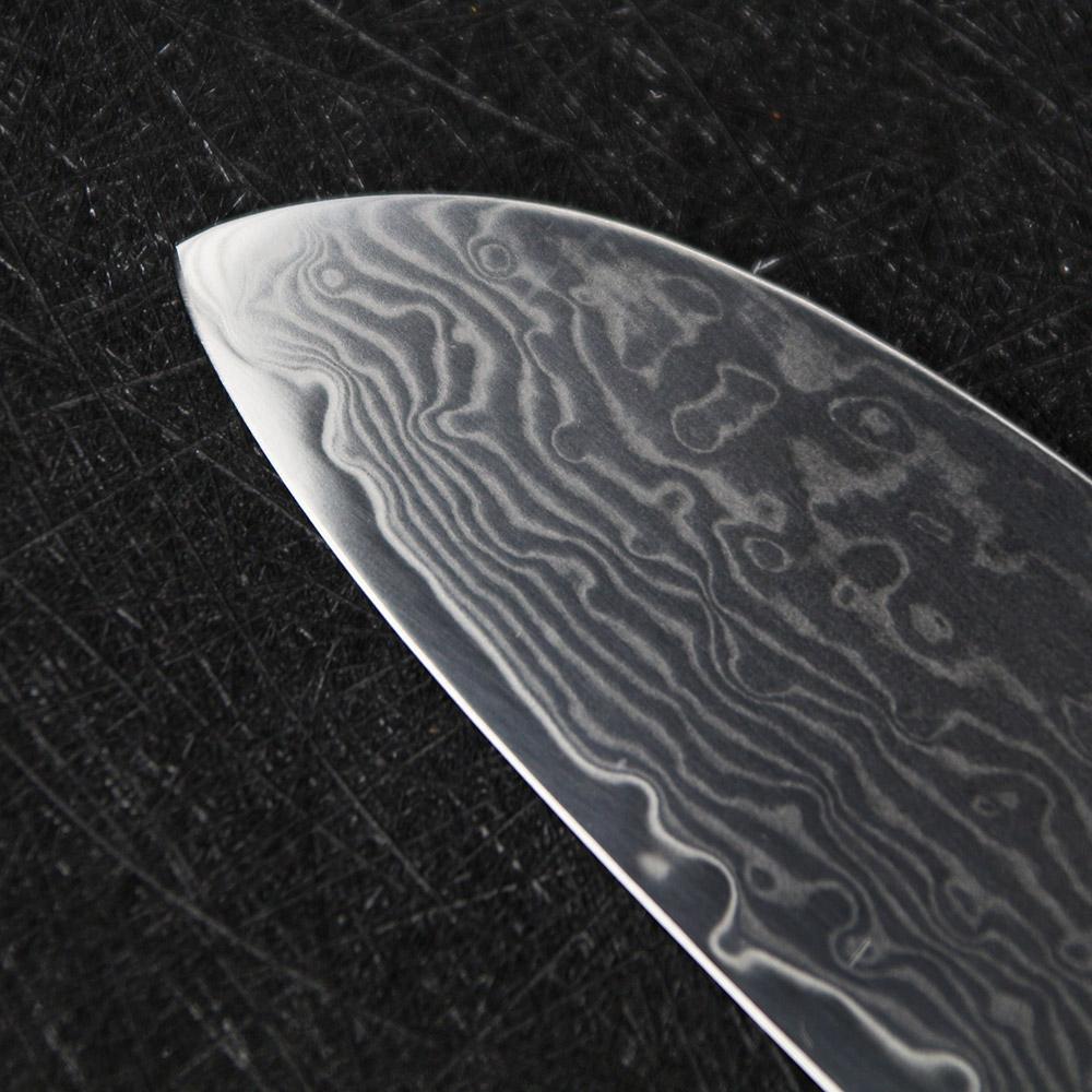 Couteau Damas Santoku Manche Pakka Brun Noir