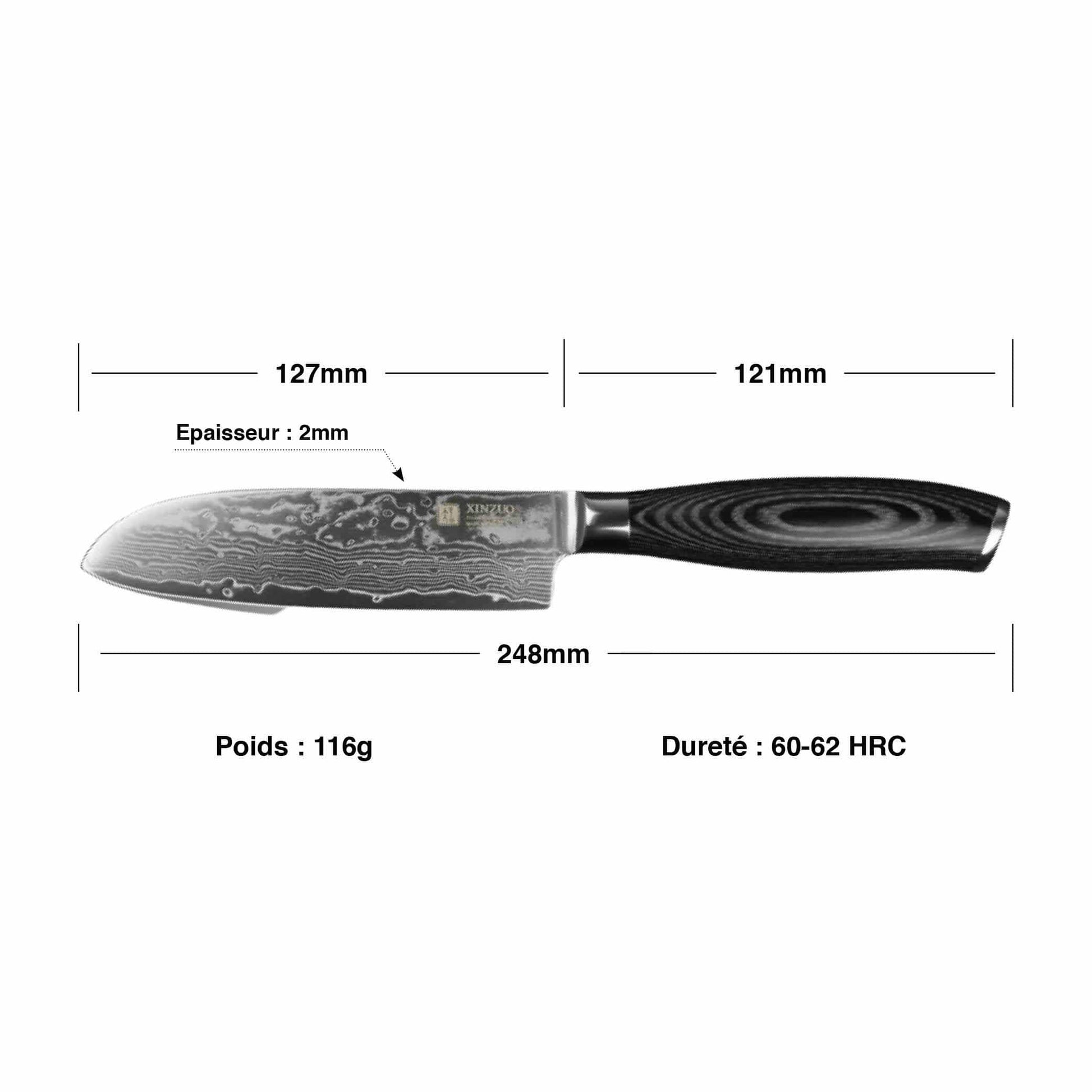 Couteau Damas Santoku Manche Pakka Noir | KietsuJapan