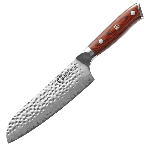 Couteau Damas Santoku Manche Rouge | KietsuJapan