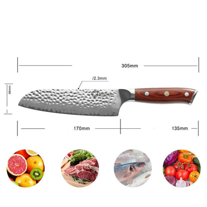 Couteau Damas Santoku Manche Rouge | KietsuJapan
