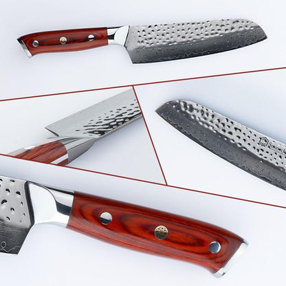 Couteau Damas Santoku Manche Rouge | KietsuJapan