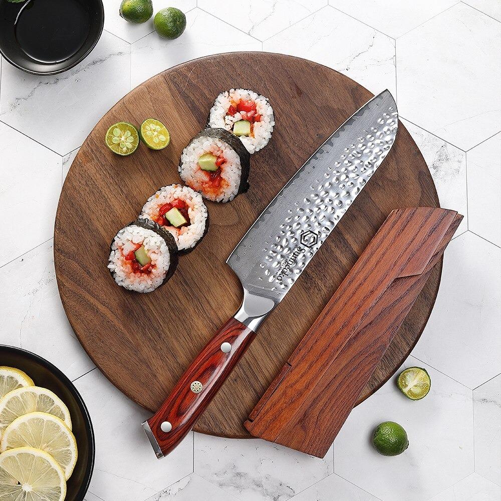 Couteau Damas Santoku Manche Rouge | KietsuJapan