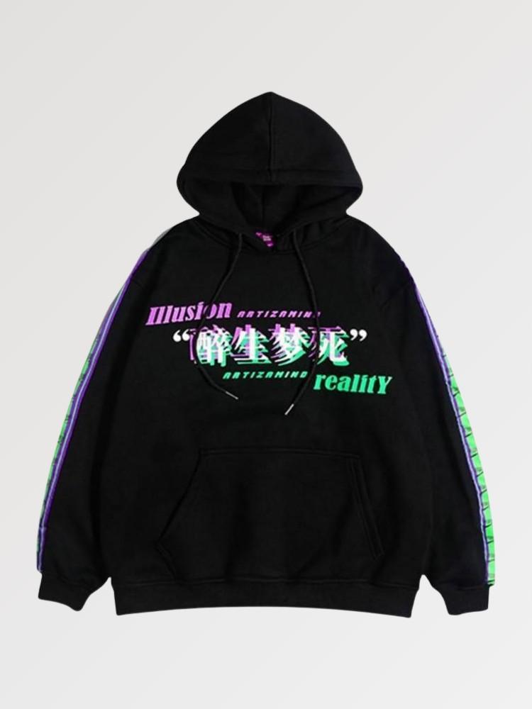 Sweat à Capuche Écriture Japonaise Glitch